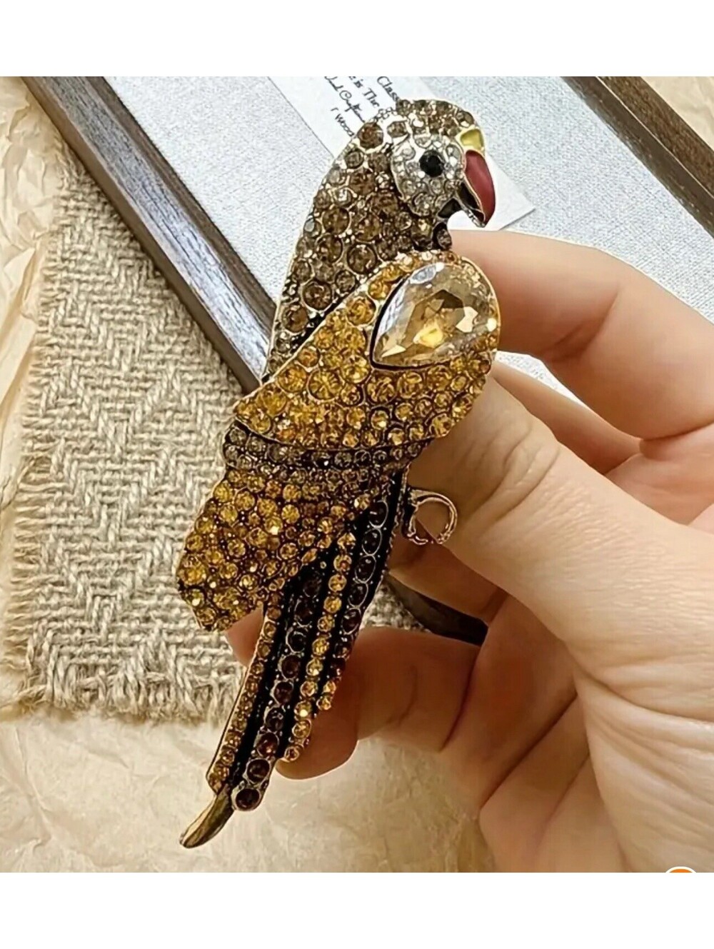 Beautiful Rhinestone Beige Brown  Parrot Brooch